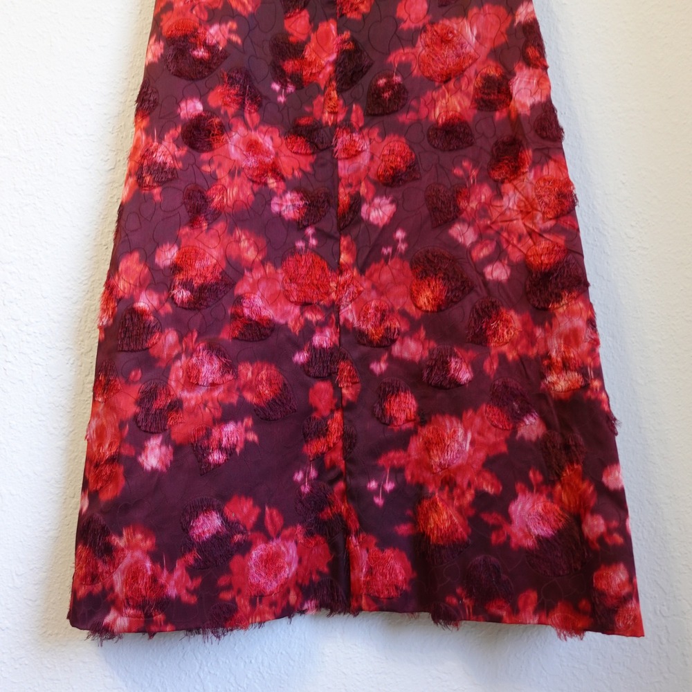 Vintage Handmade Red Floral Fil Coupe Eyelash Maxi Dress Velvet Trim Sleeveless - Picture 6 of 13